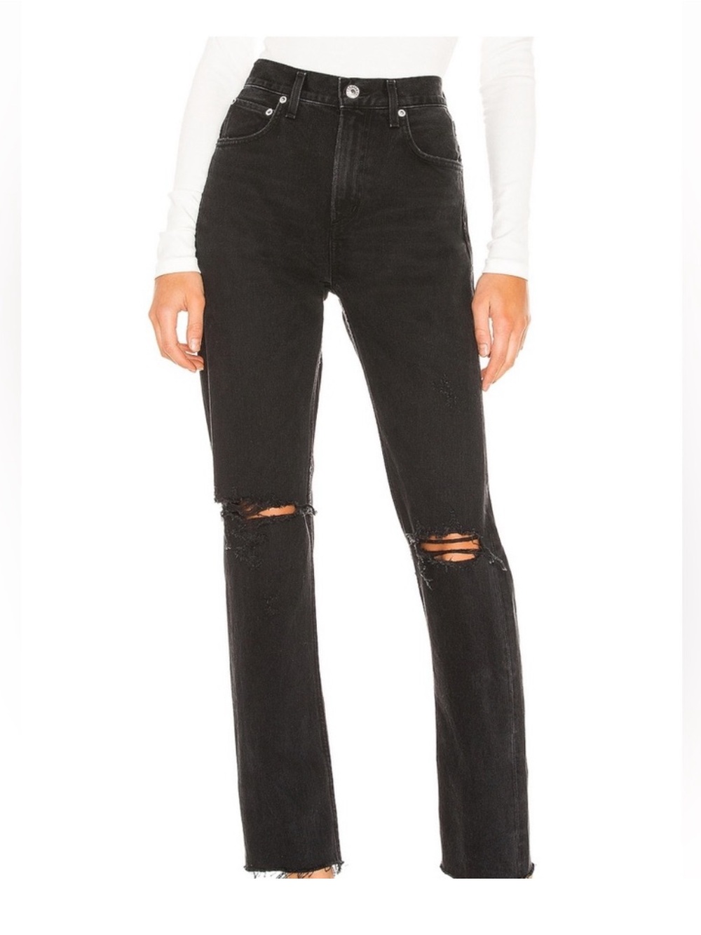 Agolde Black Straight Leg Distressed Jeans